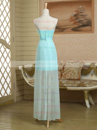 Sheath/Column Strapless Satin Chiffon Asymmetrical Ruffles Nice Bridesmaid Dress #UKM01012949