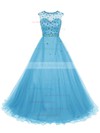 A-line Scoop Neck Tulle Floor-length Beading Open Back Newest Prom Dresses #UKM020102714