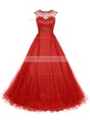A-line Scoop Neck Tulle Floor-length Beading Open Back Newest Prom Dresses #UKM020102714