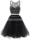 Two Piece A-line Scoop Neck Tulle Short/Mini Beading Royal Blue Backless Prom Dress #UKM020102726