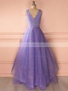 Princess V-neck Organza Floor-length Tiered Prom Dresses #UKM020102740