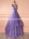 Princess V-neck Organza Floor-length Tiered Prom Dresses #UKM020102740