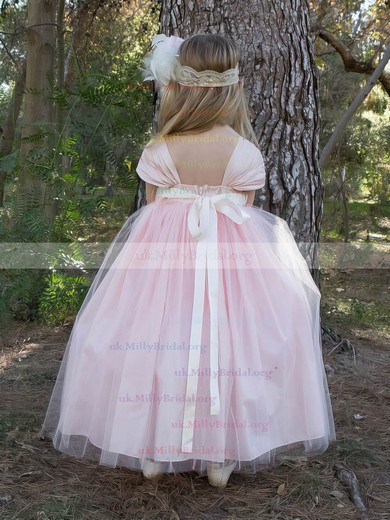 Pretty Princess Sweetheart Tulle Sashes / Ribbons Pink Ankle-length Flower Girl Dresses #UKM01031911