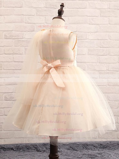 Ball Gown Scoop Neck Tulle Beading Tea-length Fashion Flower Girl Dresses #UKM01031913