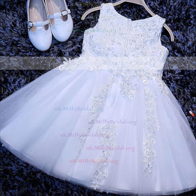 Wholesale A-line Scoop Neck Tulle Appliques Lace Tea-length Flower Girl Dresses #UKM01031922