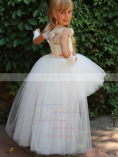 Ball Gown Scoop Neck Tulle Beading Asymmetrical Unique Flower Girl Dresses #UKM01031923