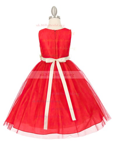 Ball Gown V-neck Tulle Floor-length Sashes / Ribbons Simple Flower Girl Dresses #UKM01031928