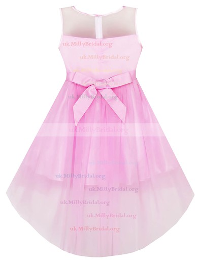 Unusual A-line Scoop Neck Tulle Bow Asymmetrical Flower Girl Dresses #UKM01031941