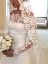 Noble A-line Off-the-shoulder Lace Tulle Watteau Train Appliques Lace Long Sleeve Wedding Dress #UKM00022557
