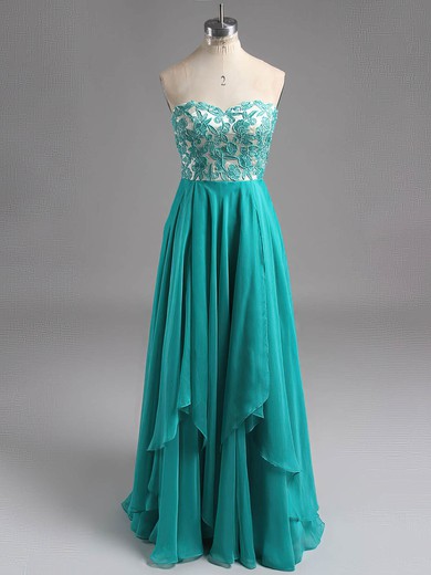 A-line Sweetheart Chiffon Floor-length Appliques Lace Prom Dresses #ZPUKM02014853