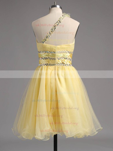 Cute Empire One Shoulder Tulle Beading Short/Mini Prom Dresses #ZPUKM02013242