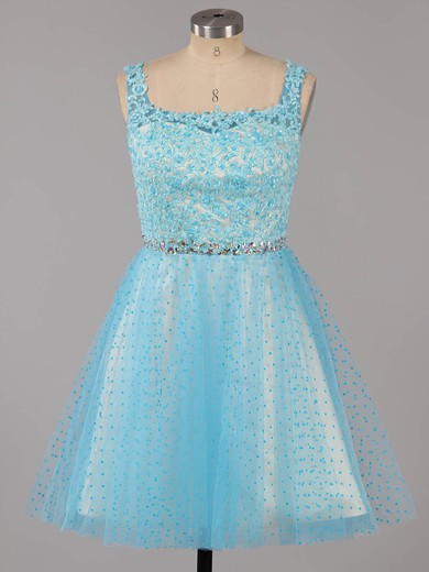 Custom Ball Gown Square Neckline Tulle Short/Mini Beading Backless Prom Dresses #ZPUKM02019155
