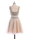 Sparkly A-line Square Neckline Tulle Short/Mini Beading Two Piece Prom Dresses #ZPUKM02019194