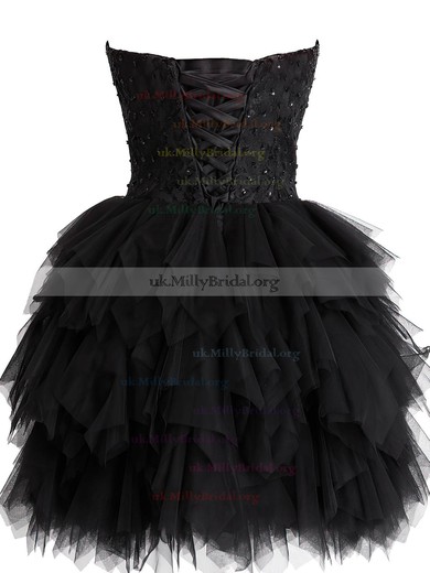 Black Sweetheart Short/Mini Tulle Lace and Tiered Fashionable Prom Dresses #UKM02019798