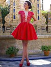 A-line Scoop Neck Lace Tulle Short/Mini Appliques Lace Prom Dresses #UKM02019873