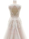 Custom A-line V-neck Tulle Appliques Lace Court Train Open Back Wedding Dresses #UKM00022624