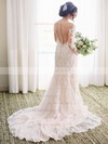 Modest Sheath/Column Scoop Neck Tulle Appliques Lace Court Train Long Sleeve Wedding Dresses #UKM00022644