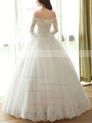 Amazing Ball Gown Off-the-shoulder Tulle Appliques Lace Floor-length 3/4 Sleeve Wedding Dresses #UKM00022667