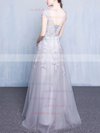 A-line Scoop Neck Tulle Floor-length Appliques Lace Prom Dresses #UKM020102851