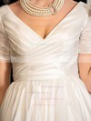 A-line V-neck Taffeta with Lace Tea-length Short Sleeve Classy Wedding Dresses #UKM00022716