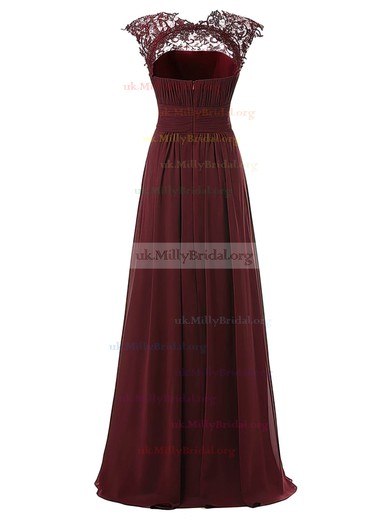 Empire Scoop Neck Chiffon Appliques Lace Floor-length Promotion Prom Dresses #UKM020102885