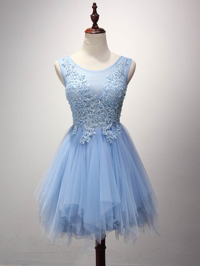 Cute A-line Scoop Neck Tulle with Pearl Detailing Short/Mini Prom Dresses #UKM020102909
