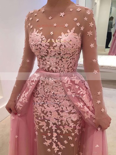 A-line Scoop Neck Tulle Detachable Appliques Lace Prom Dresses #UKM020102927