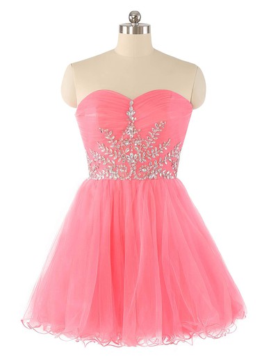 A-line Sweetheart Tulle with Beading Short/Mini Wholesale Prom Dresses #UKM020102932