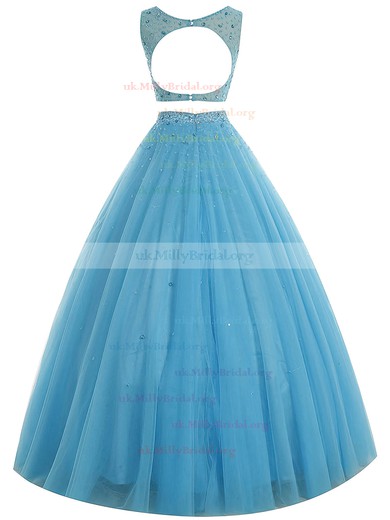 Ball Gown Scoop Neck Tulle Crystal Detailing Floor-length Two Piece Open Back Original Prom Dresses #UKM020102964