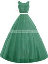 Ball Gown Scoop Neck Tulle Crystal Detailing Floor-length Two Piece Open Back Original Prom Dresses #UKM020102964
