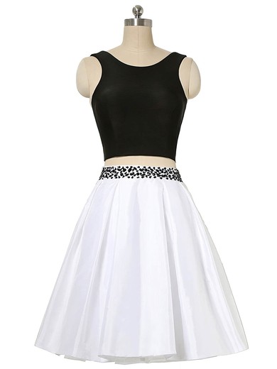Simple A-line Scoop Neck Satin Beading Short/Mini Two Piece Backless Prom Dresses #UKM020103012