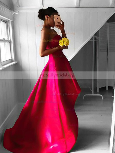 A-line Strapless Satin Asymmetrical Prom Dresses #UKM020103124