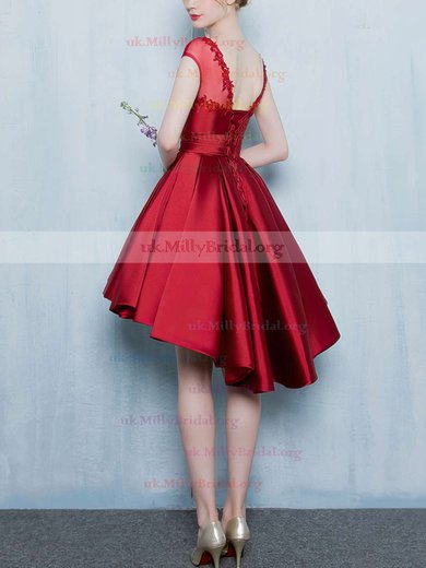 Princess Scoop Neck Satin Asymmetrical Beading Prom Dresses #UKM020103133