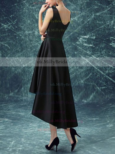 A-line Scoop Neck Satin Asymmetrical Prom Dresses #UKM020103168