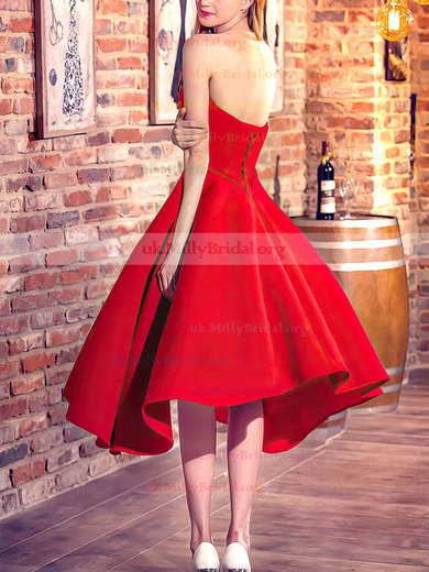 Princess Sweetheart Satin Asymmetrical Prom Dresses #UKM020103199