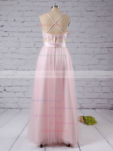 A-line Tulle Sashes / Ribbons Spaghetti Straps V-neck Bridesmaid Dress #ZPUKM01012625