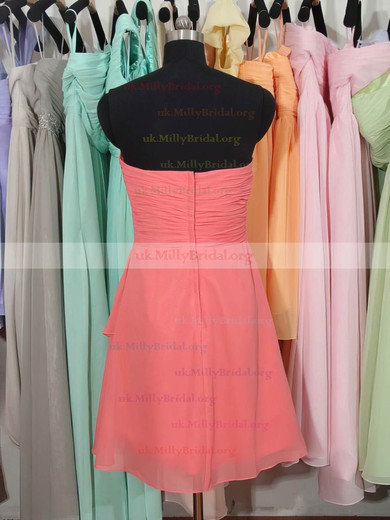 Sweetheart Watermelon Chiffon Ruffles Knee-length Cute Bridesmaid Dress #UKM01012179