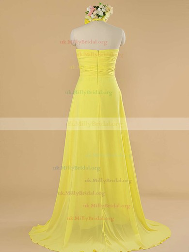 Elegant Chiffon Ruffles Sweep Train Halter Yellow Bridesmaid Dress #UKM01012482