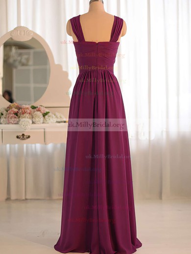Simple Floor-length Chiffon Pleats V-neck Bridesmaid Dress #UKM01012503
