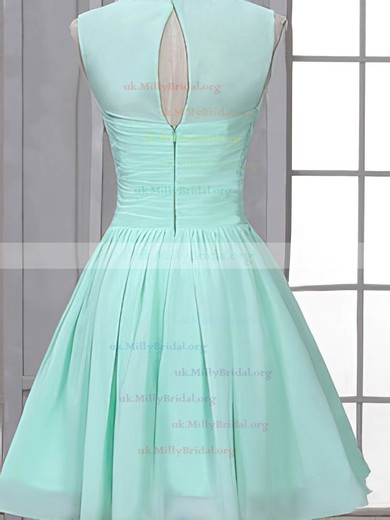Casual Short/Mini Ruffles Chiffon Scoop Neck Bridesmaid Dress #UKM01012507