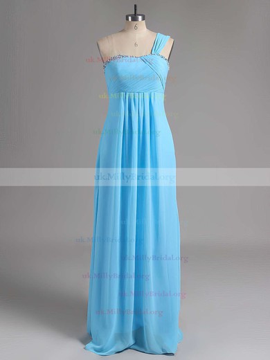One Shoulder Floor-length Ruffles Chiffon Lace-up Best Bridesmaid Dresses #UKM01012515
