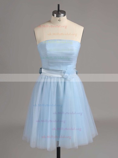 Great Lilac Strapless Tulle with Sashes/Ribbons Lace-up Short Bridesmaid Dresses #UKM01012517