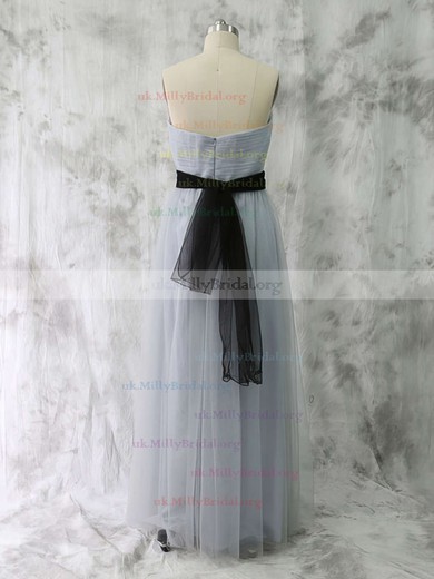 Light Slate Gray Tulle Floor-length with Sashes/Ribbons Discount Bridesmaid Dress #UKM01012530