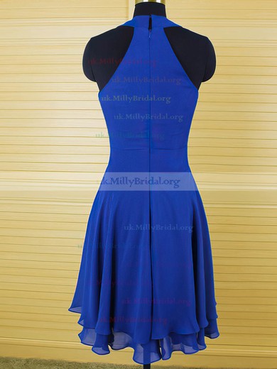 Scoop Neck Ruffles Chiffon Cute Knee-length Royal Blue Bridesmaid Dress #UKM01012543