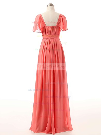 A-line Sweetheart Chiffon Ruffles Short Sleeve Watermelon Bridesmaid Dresses #UKM01012732
