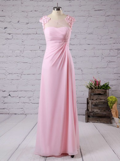 Scoop Neck Perfect Chiffon with Appliques Lace A-line Bridesmaid Dresses #UKM01012757