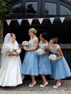 Elegant Tulle Appliques Lace Scoop Neck Tea-length Bridesmaid Dress #UKM01012790