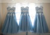 Elegant Tulle Appliques Lace Scoop Neck Tea-length Bridesmaid Dress #UKM01012790