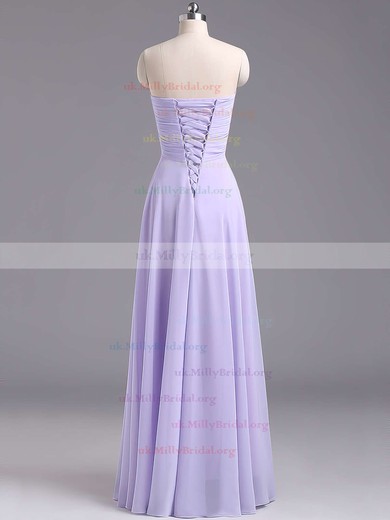 Sweetheart Chiffon Floor-length Ruffles Lace-up Lavender Bridesmaid Dresses #UKM01012796