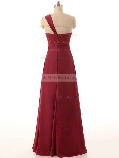 Empire Chiffon Flower(s) Burgundy Cheap One Shoulder Bridesmaid Dresses #UKM01012820